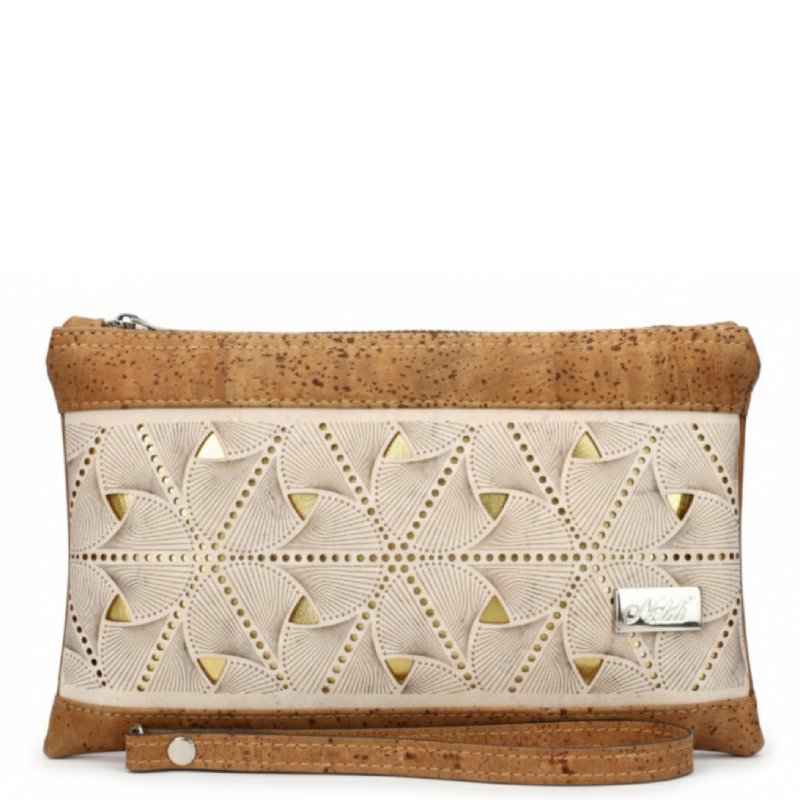 Geometric quilted cork clutch handmade in Portugal
