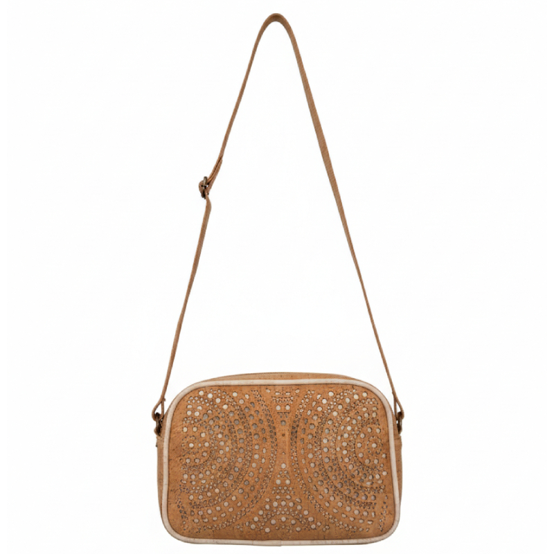 Embossed texture cork crossbody bag handmade in Portugal