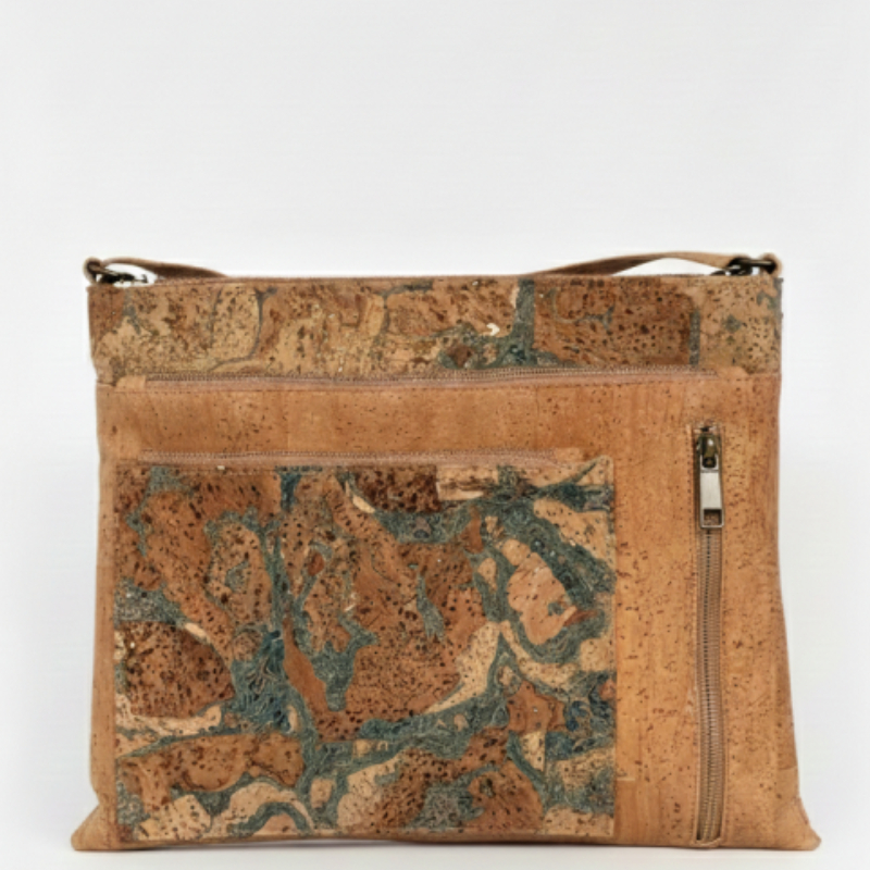 Flat patterned cork crossbody bag handmade in Portugal
