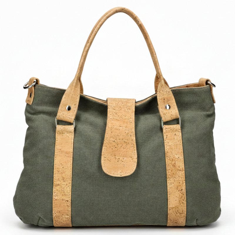 Green cork duffle travel bag handmade in Portugal