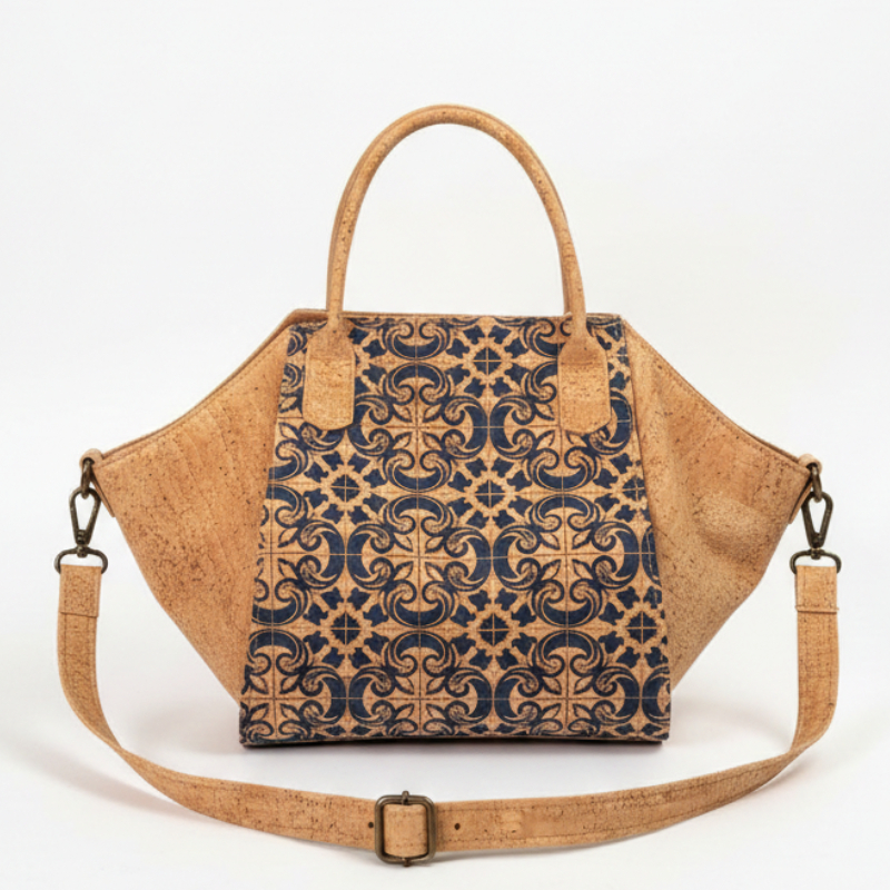 Cork handbag with ornamental pattern handmade in Portugal