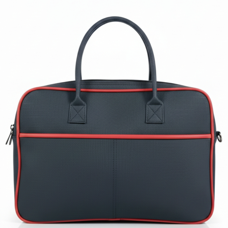 Cork laptop bag in navy with red trim handmade in Portugal