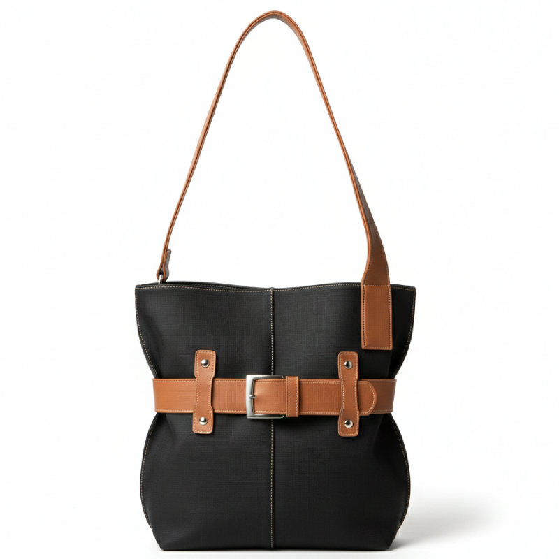 Cork shoulder bag with black buckle detail handmade in Portugal